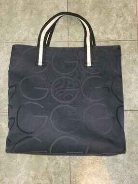 Vintage Authentic Gucci G-logo Canvas Tote Bag Large w/ CoA
